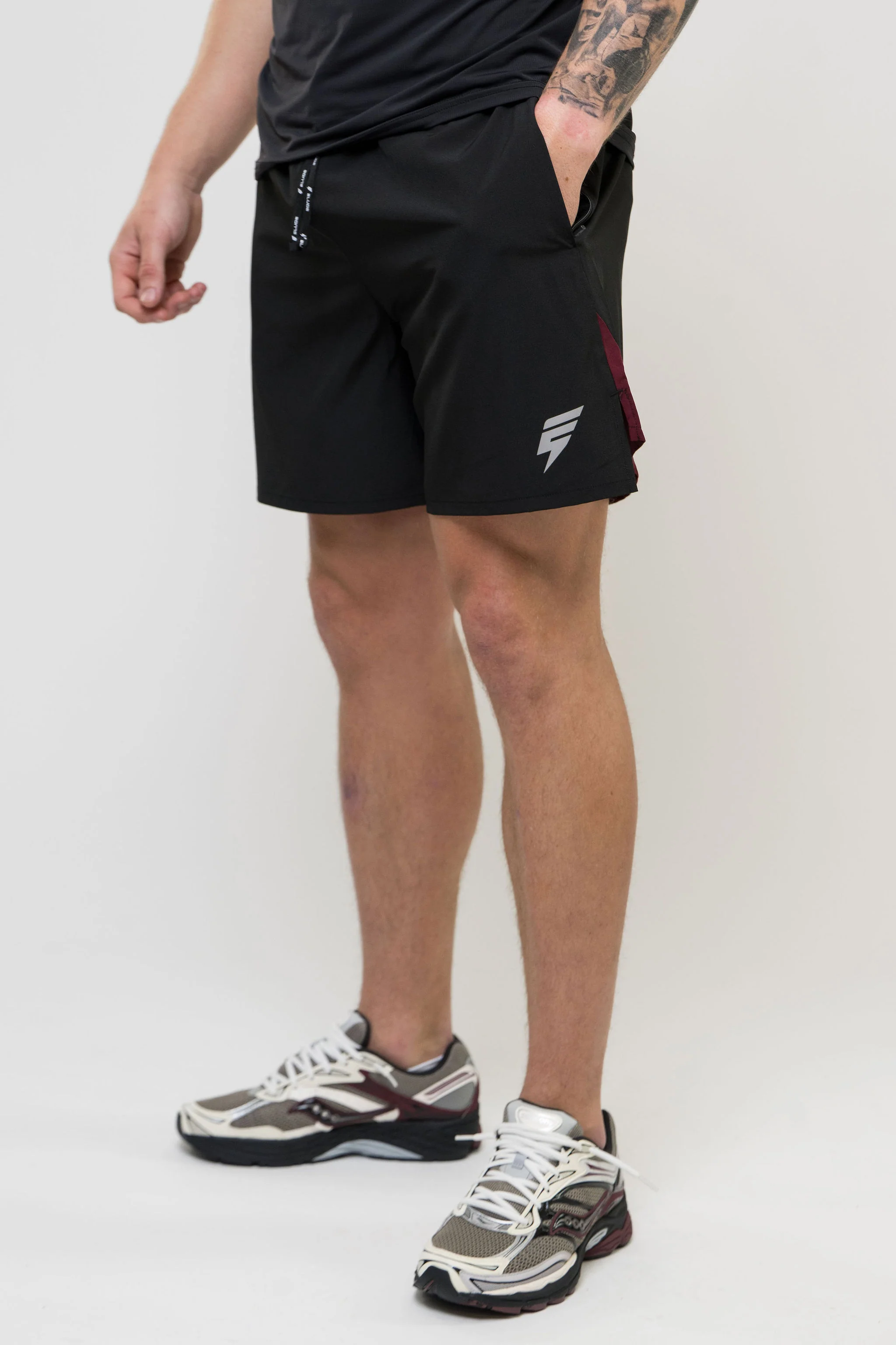 TRACK SHORT SET - BLACK/MAROON - Image 9