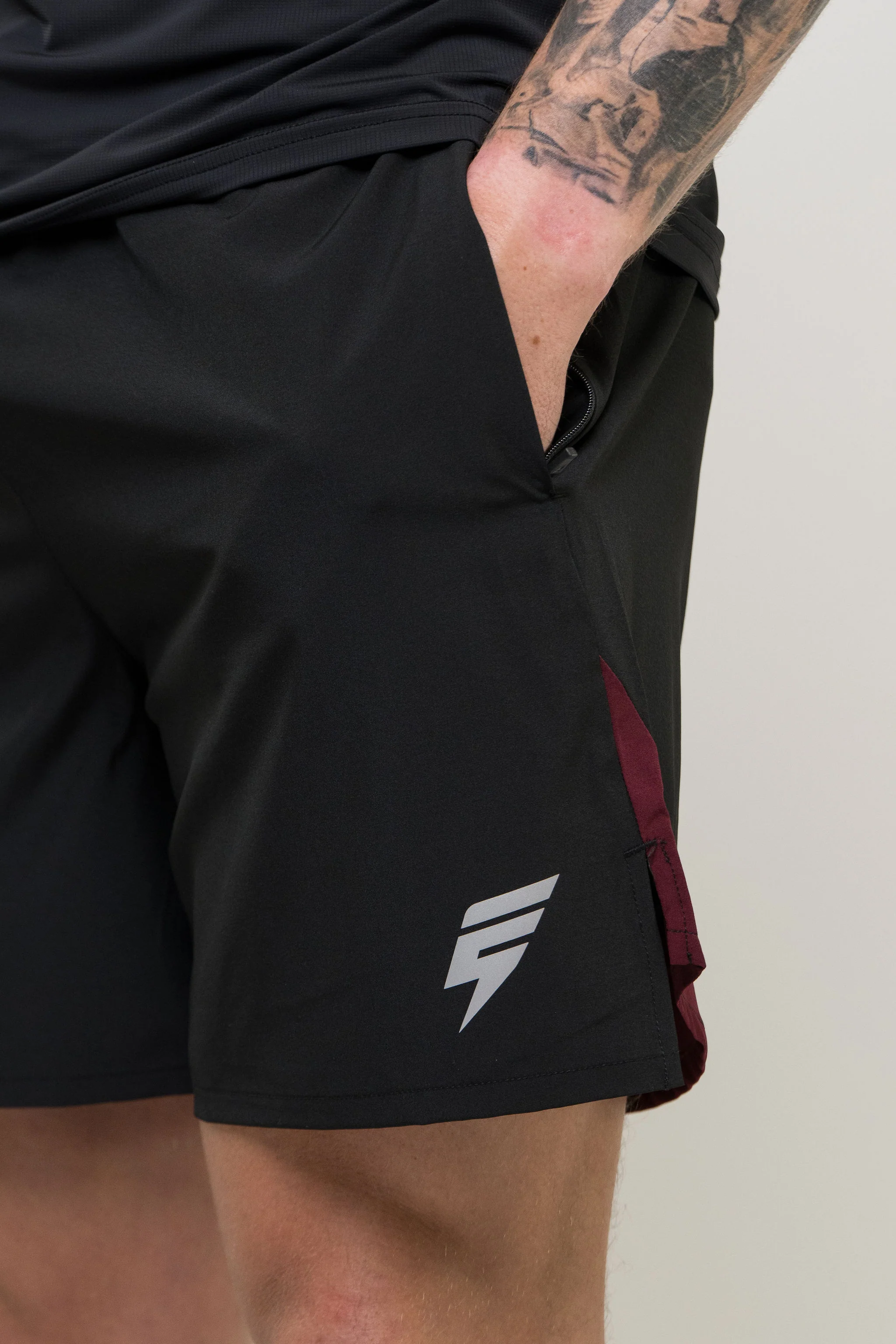 TRACK SHORT SET - BLACK/MAROON - Image 7